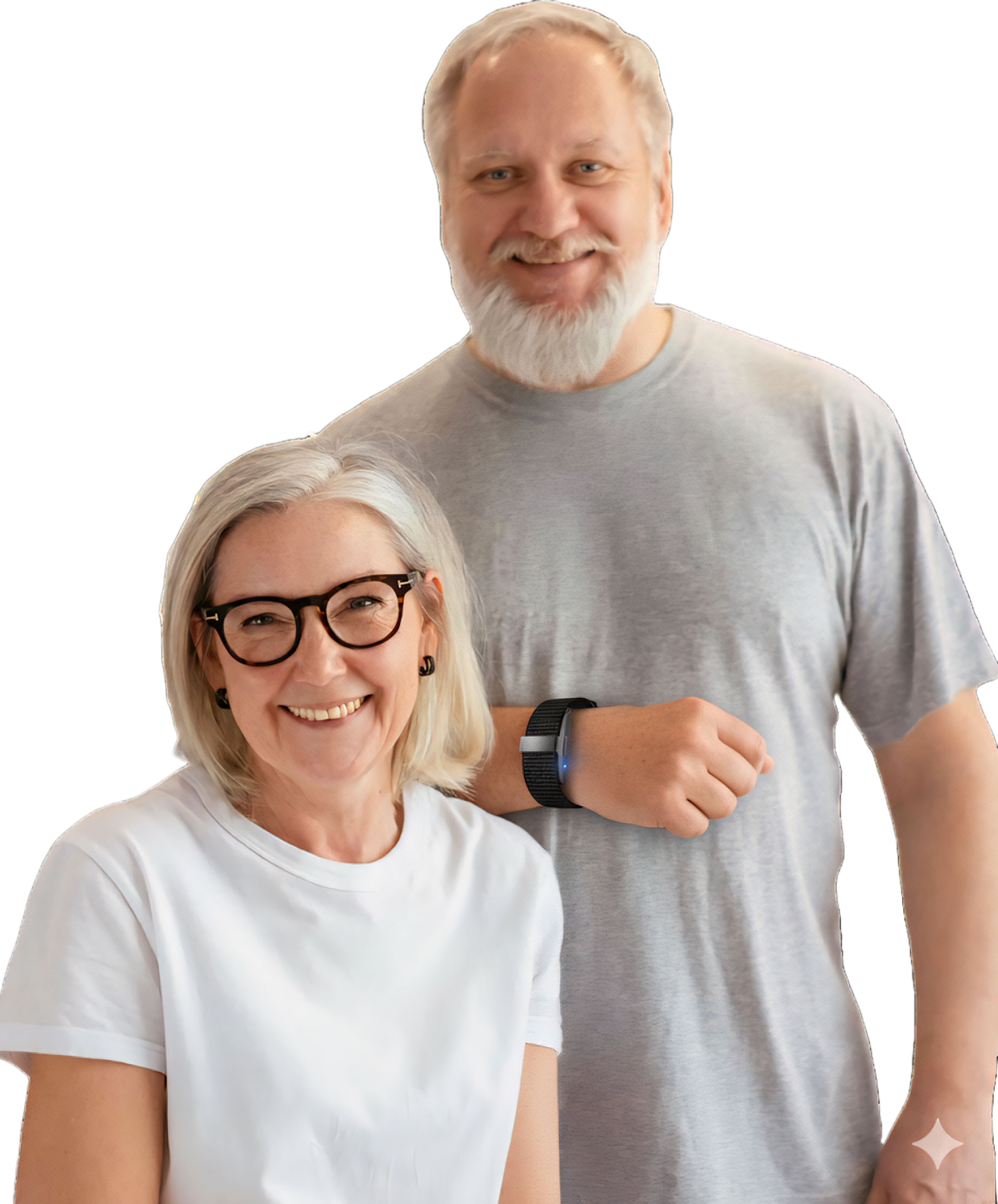 Pareja de adultos mayores felices y saludables usando AllinBand